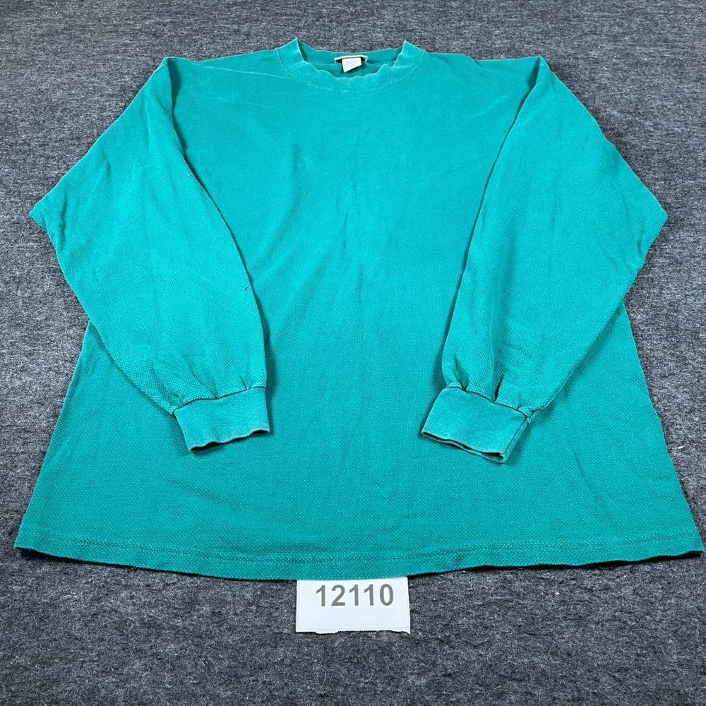 Vintage Sunbelt Thermal Shirt Mens XL Green Cotton Crew Neck Long Sleeve Casual